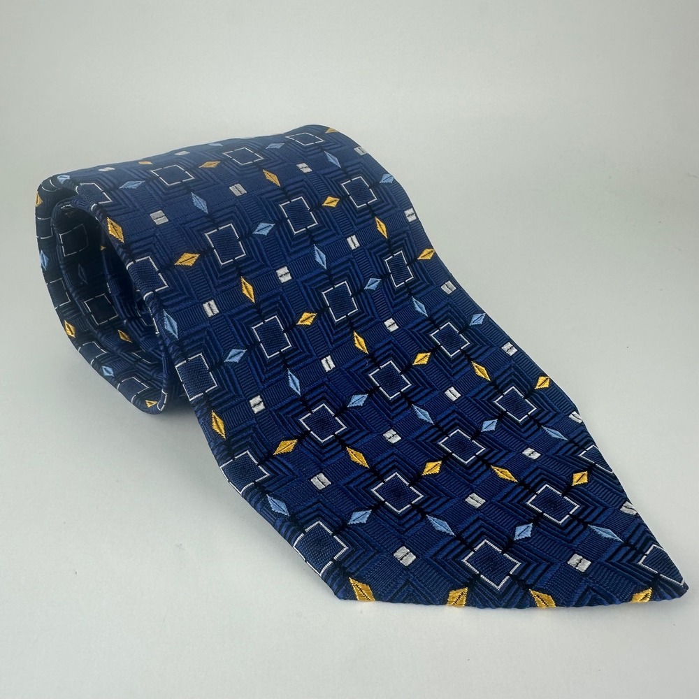 Robert Talbott Silk‎ Tie Mens OS Blue Gold Geometric Best of Class Nordstrom